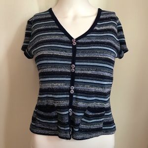 90s Vintage Baby Blue Striped Semi Cropped Top